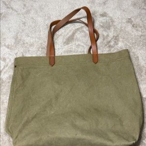Madewell Olive Canvas Tote with Brown Leather Handles